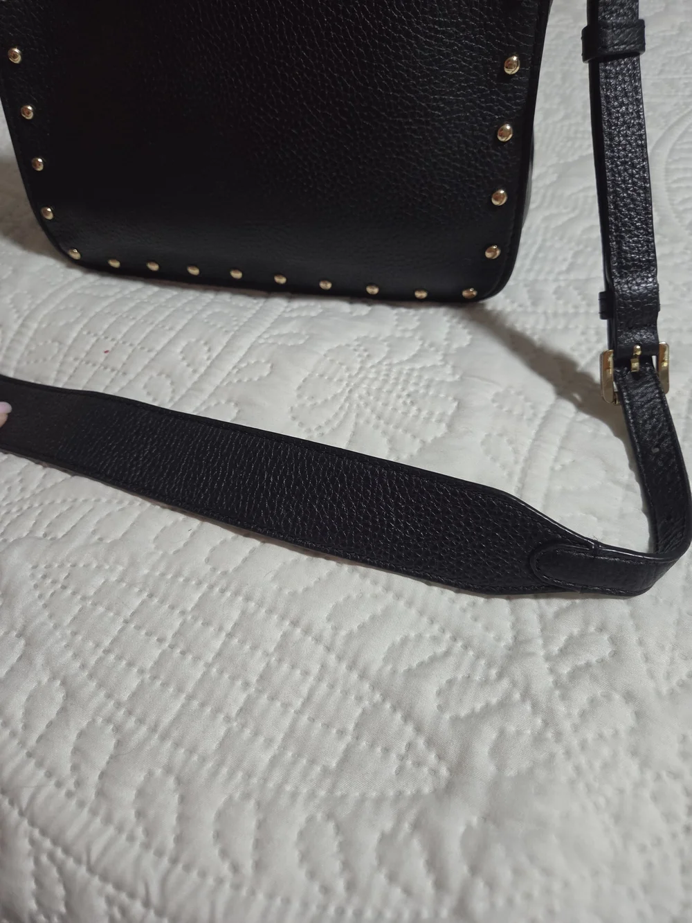Michael Kors Black Pebbled Leather Studded Shoulder Bag with Gold Hardware